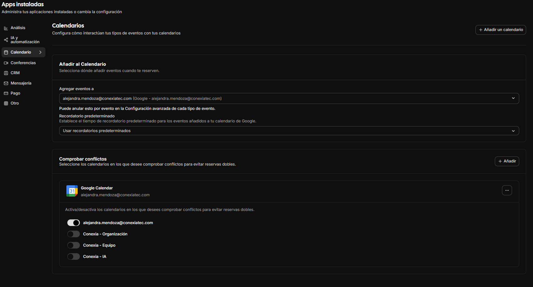 Selecci&oacute;n de calendarios a sincronizar.