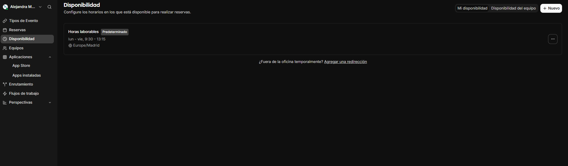 Vista de disponibilidad.