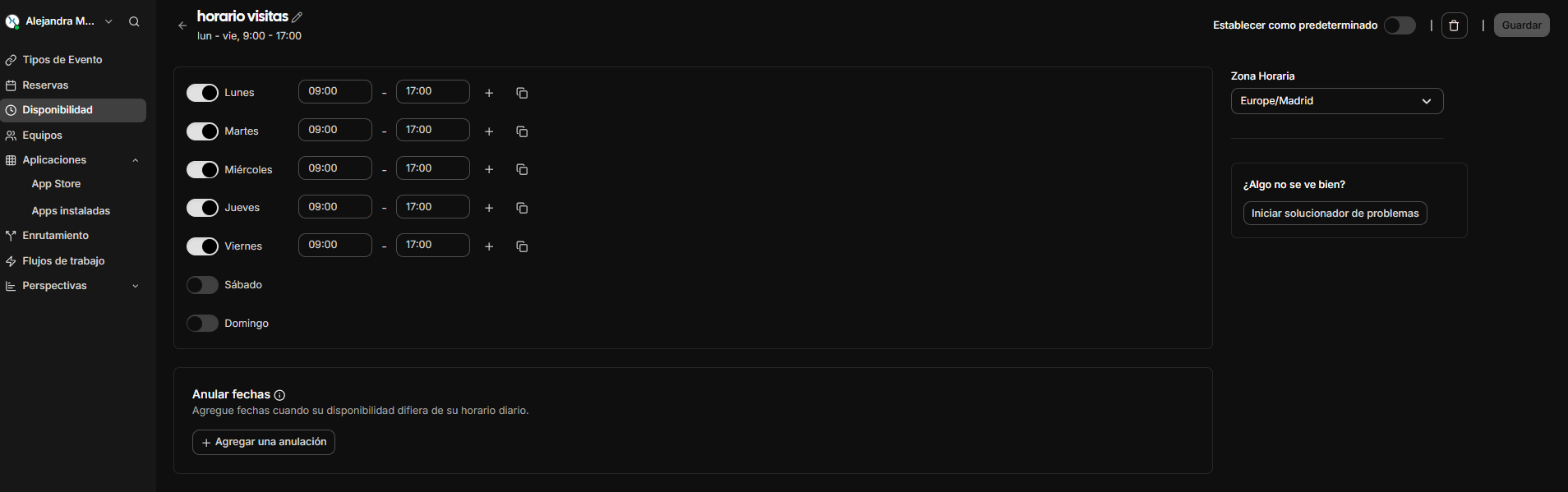 Horarios por d&iacute;a.