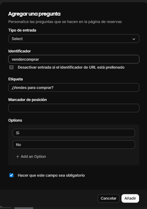 Configuraci&oacute;n pregunta tipo select.